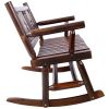 Outdoor Wood Rocking Bench Carbonized Double Rocking Chair for 2 Persons with Wide Curved Seat, Porch Rocker for Porch, Garden, Backyard, Rustic Brow