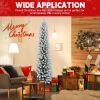 6FT Flocked Pencil Christmas Tree with 150 Warm White LED Lights â€“ Slim Snowy PVC Tree with 358 Tips, Metal Stand, Space-Saving Design, Easy to Set