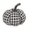 Set of 2, 7x7x6.7" Fabric Black-White Plaid Pumpkin Decor, for Holiday Halloween Decoration