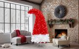 6FT Artificial Christmas Tree with LED Light, Santa's Hat Shape Artificial Whimsical Xmas Tree with 1050 Tip, Curved Xmax Tree