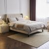 Full Size Velvet Bed Frame with Charging Station and Storage Shelf, Upholstered Platform Bed with Vertical Channel Tufted Wingback Headboard, No Box