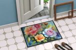 New Rose Watercolor Mat Indoor - Outdoor Rug, Entryway, Non Slip, Washable Low Pile, 18H X 27W