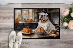 NEW English Bulldog Fall Kitchen Pumpkins Doormat Front Door Mat Indoor Outdoor Rugs for Entryway, Non Slip Washable Low Pile, 18H X 27W