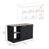 Modern Design Juniper Kitchen Island- Large Ibiza Marble Countertop, Double Door Cabinet, and Open Shelves Black