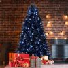 8ft Black Christmas Tree with 600 White LED Lights, 2486 Tips PE+PVC Artificial Tree for Halloween & Holiday Decor, Hinged Structure with Stable Metal