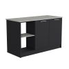 Modern Design Juniper Kitchen Island- Large Ibiza Marble Countertop, Double Door Cabinet, and Open Shelves Black