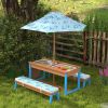 Kids Picnic Table Set with Foldable Umbrella, Removable Cushions & Boxes, Dinosaur Theme, Blue