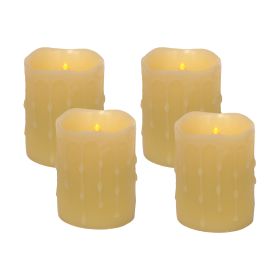 LED Wax Dripping Pillar Candle (Set of 4) 3"Dx4"H Wax/Plastic - 2 C Batteries Not Incld. (Option: Yellow)