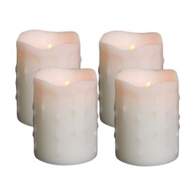 LED Wax Dripping Pillar Candle (Set of 4) 3"Dx4"H Wax/Plastic - 2 C Batteries Not Incld. (Option: White)