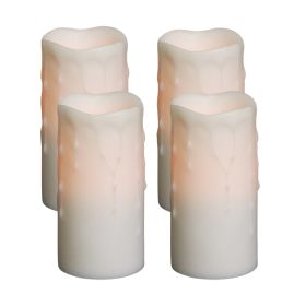 LED Wax Dripping Pillar Candle (Set of 4) 3"Dx6"H Wax/Plastic - 2 C Batteries Not Incld. (Option: White)