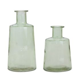 Bottle (Set of 2) 7"H, 9.5"H Glass (Option: Green)