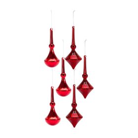 Drop Ornament (Set of 6) 10.5"H Glass (Option: Red)