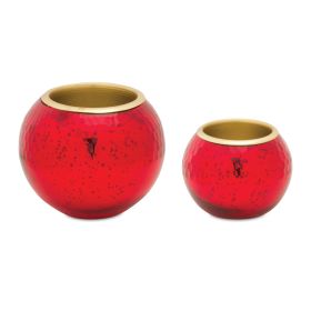 Votive Holder (Set of 2) 3.5"H, 5"H Glass (Option: Red, Gold)