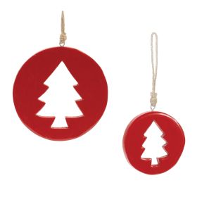 Tree Cut-Out Ornament (Set of 12) 4.25"H, 6"H Wood (Option: Red, Brown)