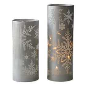Candle Holder (Set of 2) 7.5"H, 9.5"H Glass (Option: Grey)