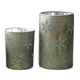 Candle Holder (Set of 2) 5"H, 7"H Glass (Option: Grey, Green)