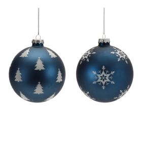 Ornament (Set of 6) 4"D Glass (Option: Blue)