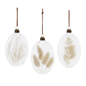 Ornament (Set of 12) 5.5"H Glass (Option: White, Beige)