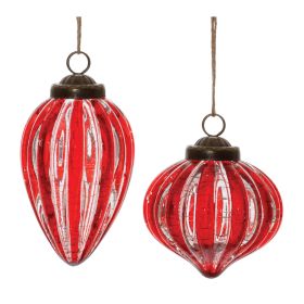 Ornament (Set of 6) 3.75"H, 5"H Glass (Option: Red)