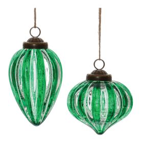 Ornament (Set of 6) 3.75"H, 5"H Glass (Option: Green)