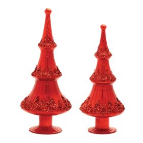 Tree (Set of 2) 12.5"H, 14.5"H Glass (Option: Red)