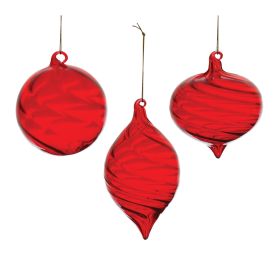 Ornament (Set of 6) 4"D, 5"H, 6"H Glass (Option: Red)