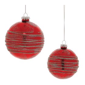 Ball Ornament (Set of 6) 3"D, 4"D Glass (Option: Red, Silver)
