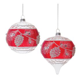 Ornament (Set of 6) 4"D, 5"H Glass (Option: Red, White)
