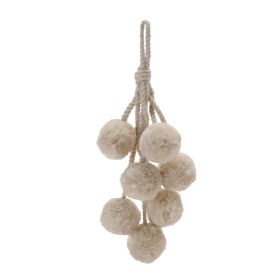 Pom Pom Ornament Drop (Set of 4) 14.5"H Polyester (Option: Beige)