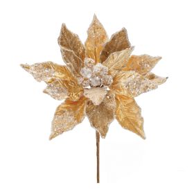 Poinsettia Stem (Set of 2) 28"H Polyester (Option: Gold)