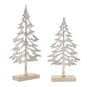 Tree (Set of 2) 10.5"H, 12.5"H Aluminum/Wood (Option: Gray, Beige)