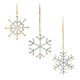 Snowflake Ornament (Set of 12) 3.5"H Iron/Glass Beads (Option: Blue, Gold)