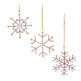 Snowflake Ornament (Set of 12) 3.5"H Iron/Glass Beads (Option: Red, Gold)