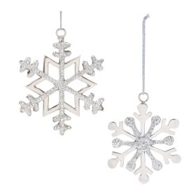 Snowflake Ornament (Set of 2) 5"H, 5.5"H Aluminum (Option: Silver)