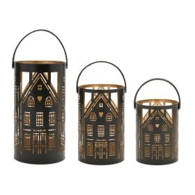 Candle Holder (Set of 3) 6.5"H, 9.5"H, 12.5"H Iron/Leather (Option: Black, gold)