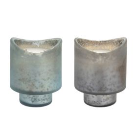 Candle in Glass (Set of 2) 4"D x 5"H Glass/Paraffin/Soy (Option: Blue, Gray)