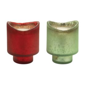 Candle in Glass (Set of 2) 4"D x 5"H Glass/Paraffin/Soy (Option: Red, Green)