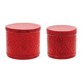 Container (Set of 2) 5"D x 4.5"H, 5.5"D x 5"H Iron (Option: Red)