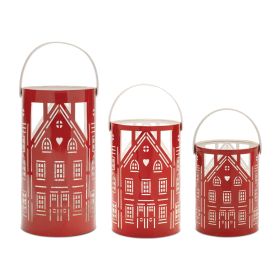 Candle Holder (Set of 3) 6.5"H, 9.5"H, 12.5"H Iron/Leather (Option: Red, White)