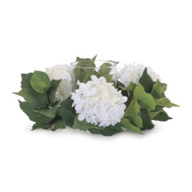 Hydrangea Candle Holder (Set of 2) 12"D x 7"H Polyester/Glass (Option: White, Green)