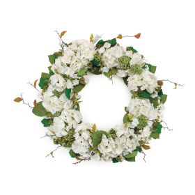 Hydrangea Wreath 32"D Fabric (Option: White, Green)