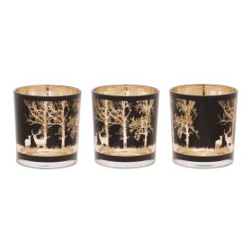 Mossy Oak Votive (Set of 3) 3"D x 3"H Glass (Option: Black, gold)