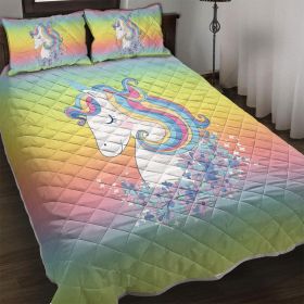 Unicorn Quilt Set 3 Piece, Lightweight Kids Microfiber Coverlet Colorful Cartoon Cute Bedspread Set (1 Quilt,2 Pillow Shams) (size: Queen)