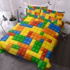 Premium Brushed Microfiber Building Blocks Bedding Set - 3-Piece Comfy Kids Quilt Cover for Teens Boys Girls Bedroom