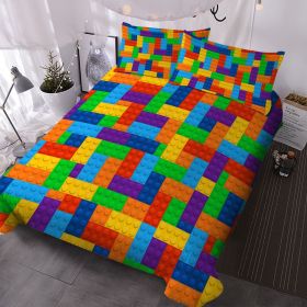 3pc Colorful Toy Building Blocks Background Pattern Duvet Cover Set, Fun and Colorful Bedding Sets for Kids Teen Boys Girls (size: King)