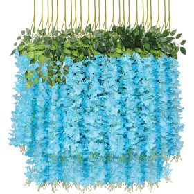 12 Packs Artificial Hanging Plants, Premium, Oxidation Resistance Flower, Wisteria Plants (Color: Blue)