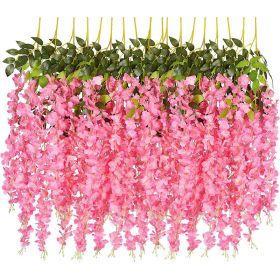 12 Packs Artificial Hanging Plants, Premium, Oxidation Resistance Flower, Wisteria Plants (Color: Pink)
