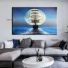 Handmade Sailboat Painting Seascape Original Art Boat Painting Nautical Artwork Full Moon Canvas Painting Night Sky Wall Art
