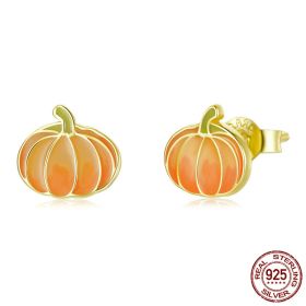 Autumn Leaf Pumpkin Sterling Silver S925 Stud Earrings (Style: SCE1246)