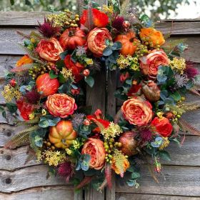 Fall Peony and Pumpkin Wreath, Fall Autumn Thanksgiving Farmhouse (size: 40cm)